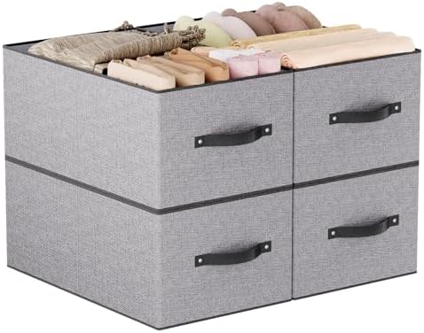 Fabric Closet Storage Boxes,18.5×11×7.9In,Gray Bins,4Pack