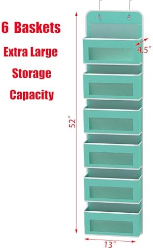 Simple Houseware 6 Clear Pocket Over Door Hanging Organizer, Turquoise