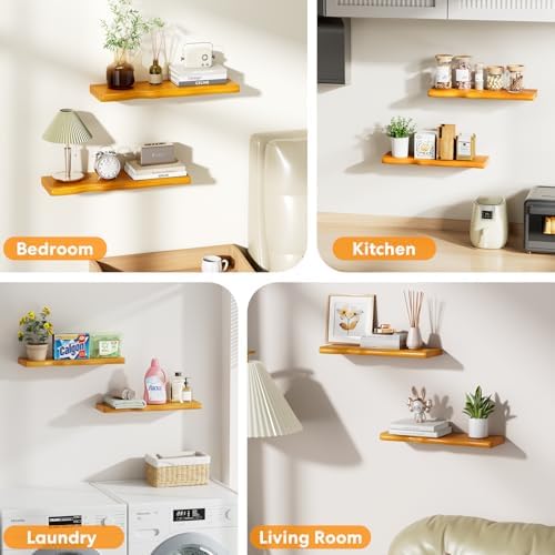 Walnut Finish Floating Shelves,Hidden Brackets,2-Pack,24 Inches Each