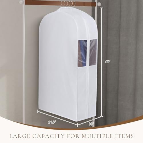 Univivi 40 Inch Cotton Garment Bags for Hanging Clothes 4 Pack, White