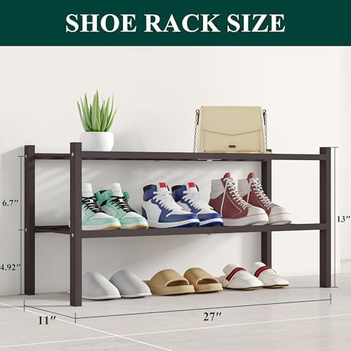 Smiry Bamboo Shoe Rack, 12 Vertical Slats, 2 Tier - 26.8" Wide, Brown