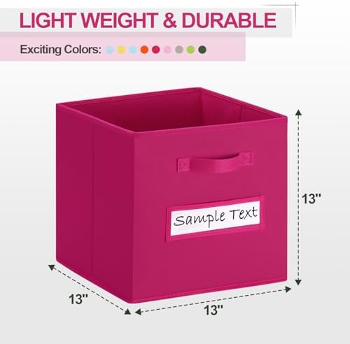 13x13 storage cube bins (Set of 10) Foldable Fabric storage cubes with 10 Labels Window Cards & a Pen,13 inch cube storage bins,Closet Organizers for Shelves,Cubby Organizer Boxes,Dark pink