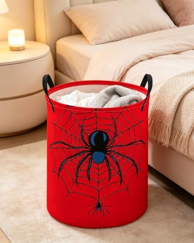 ESSME Kids Laundry Basket,Spider Hamper Collapsible Canvas Waterproof Storage Bin for Boys, Cute Hamper,Gift Baskets(Red spider)