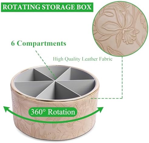 Remote Control Holder, 360°Spinning PU Leather Desk TV Remote Caddy,Desk Storage Box Room Accessories for Controller, Media,Mail,Calculator, Mobile Phone,Pencil(1B-Golden Apricot)