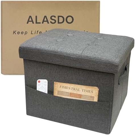 ALASDO Storage Ottoman Footrest Stool Small Ottoman with Storage Foldable Ottomans Foot Rest Footstool Bench for Living Room 17x13x13inches Grey