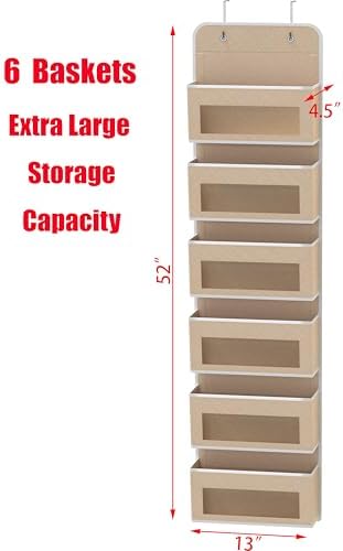 Simple Houseware 6 Clear Window Pocket Over Door Hanging Organizer, Beige
