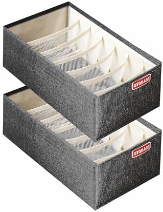 2 Pack Sock Organizer Dor Drawers, 40 Cell Fabric Foldable Cabinet Closet Organizers and Storage Boxes for Storing Socks, Underwear, Ties (6+20 Cells, Gray) (Dark Gray, 2 * 6cells)