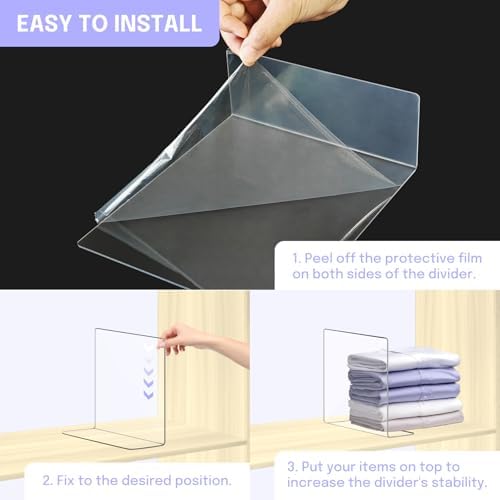 OKPOW Acrylic Shelf Dividers for Closet Organization: 10" Tall X 8.46" Deep Durable 8 Pack Clear Shelves Separators for Clothing Adjustable Purse Organizer