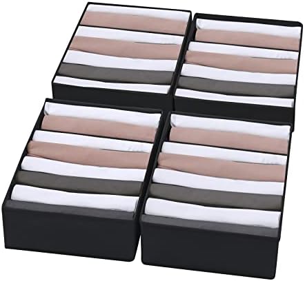 4 Packs T-shirt Drawer Organizers for Clothing,8 Grids Compartment Wardrobe Storage Box, Washable Clothes Organizer for Folded Clothes, Legging, Silk Scarve-Black