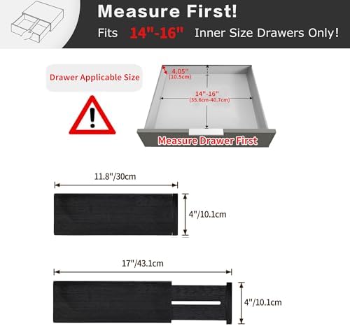 Utoplike Dresser Drawer Dividers, 4" High Black Drawer Organizers Clothes | Adjustable, Spring Loaded, Works in Kitchen, Bathroom, Bedroom, Drawer, Desk, 4 PCS for Clothing, Fit 14"-16" Inner Drawer