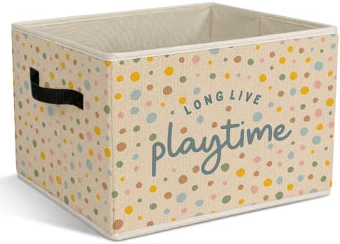 Boho Polka Dot Kids Playroom Storage Bins with Handles, Long Live Playtime Collapsible Laundry Basket Organizer for Boy Girl Nursery Room, Kids Room Decorative Storage Boxes