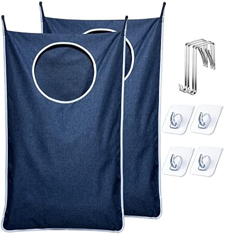 KEEPJOY 2 Pack Large Hanging Laundry Hamper Bag, 35x21.6 Inch Oversized Clothes Hanging Laundry bag with Hooks, Perfect for Managing Dirty Clothes Storage Bag (Blue,2-Pack)