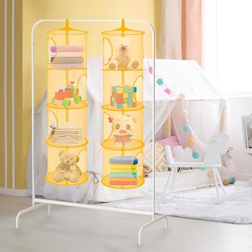 2Pcs Hanging Stuffed Animal Storage Hammock 4 Tiers, Yellow