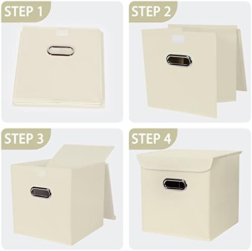 Closet Organizers Fabric Storage Bins With Lids Collapsible Cube Storages Organizer Basket With Handles,Storage Boxes for Clothes Storage,Office,Toys,3 Pack,（Creamy-White