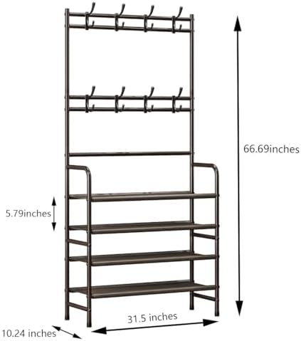 Coat Rack Shoe Rack With Storage Hooks Standing Organizer 4 Tier