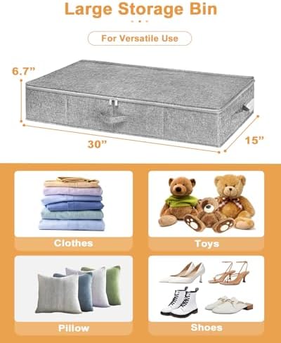 punemi 6.7 in High Under Bed Storage Containers with Zipper Lid, 3Pack,Grey
