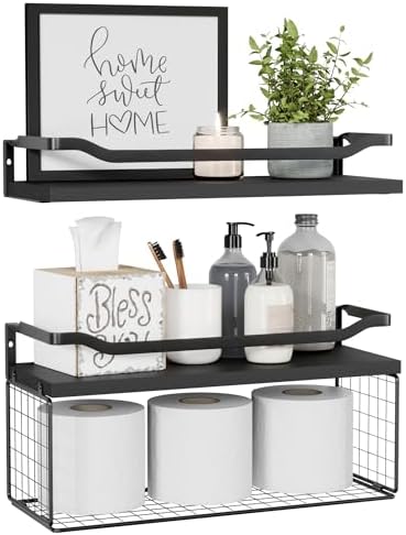 WOPITUES Bathroom Shelves Over Toilet with Protective Metal Guardrail
