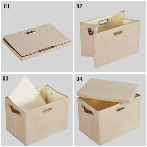 15" Fabric Storage Box with Lids, 3-Pack, Khaki