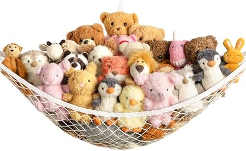 Stuffed Animal Storage Hammock Net for Plushie - Large Corner Toy Hammock Net for Plush Stuffed Animals - Cute Stuff Animal Organizer Holder for Room Decor - Kids Baby Nursery Wall Bedroom Home Decor