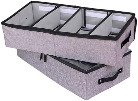 AARAINBOW Foldable Under Bed Clothes Organizer with Lid, Fabric Underbed Storage Container with Adjustable Dividers, Long UnderBed Storage Bins with Handles, Clear Shoes Storage Under Bed (2 Gray)