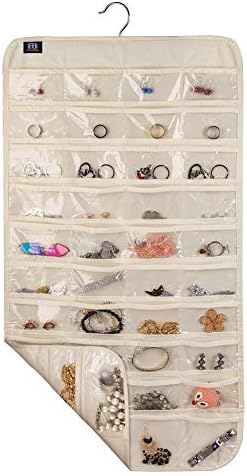 BB Brotrade Hanging Jewelry Organizer,Accessories Organizer,80 Pocket Organizer for Holding Jewelries（Beige）