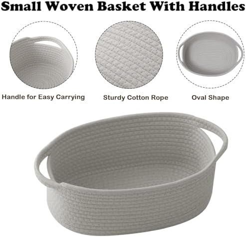Grey Small Woven Rope Basket with Handles