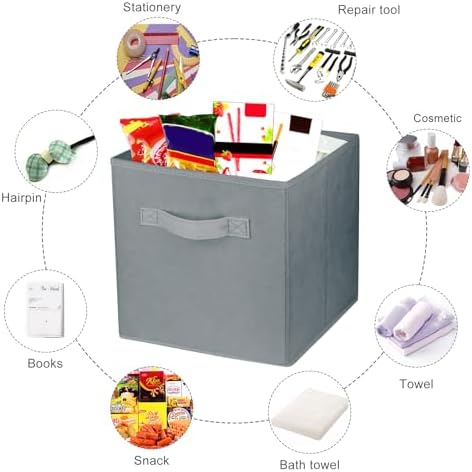 2 Pcs Storage Cubes, 10.5 Inch Collapsible Storage Bins, Fabric Foldable Bins for Organization, Durable Storage Bins for Closet, Shelves, Offices (Grey)
