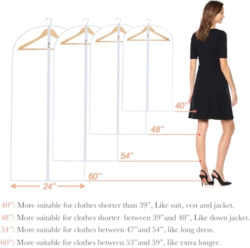 Clear Garment Bags (24'' x 48'' Set of 6) Clothes Covers for Closet Storage Closet Cover for Open Closet Hanging Clothes Travel Bag Clothes Bags with Zipper Gown Garment Bag for Long Dresses