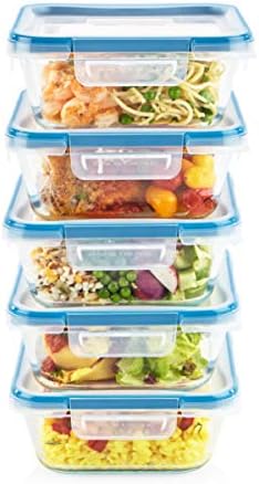 Snapware Total Solutions (10-Pack, 4 Cup) Glass Food Storage Containers Set, Airtight & Leakproof Locking BPA-Free Lids, Freezer Dishwasher Microwave Safe