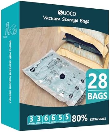 Vacuum Storage Bags, Compression Packing Space Saver Seal Bags for Clothing Bedding Comforters Blankets Pillows, 28 Combo