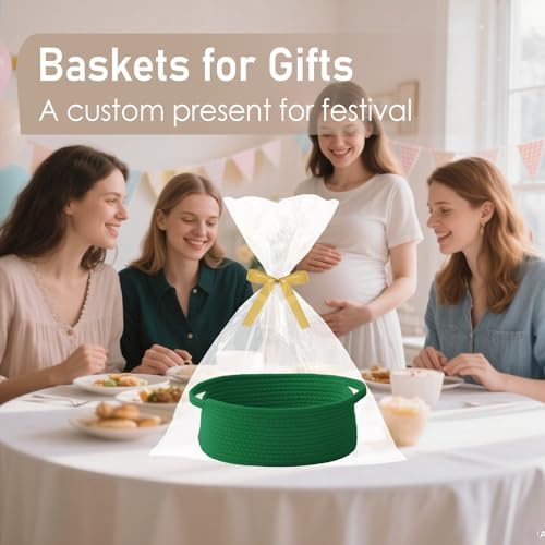 JMvicyroam Small Woven Basket, Empty Gift Basket, Green/3 Pack