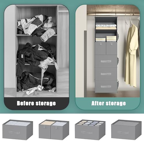 6-Shelf Hanging Closet Organizer with 5 Drawers, Non-Woven Storage, Gray | Spacious compartments sort clothes & undergarments; foldable drawers add hidden storage for closets, wardrobes or RVs.