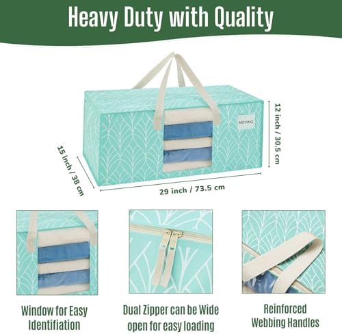 VENO Heavy Duty Moving Bags, Storage Bags, Clear Window, Evergreen, 6 Pack