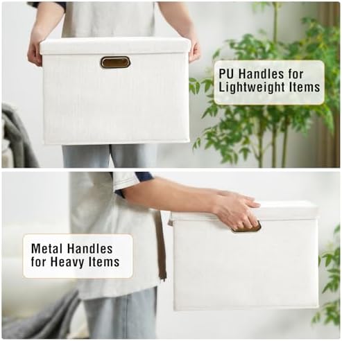 17" Large Fabric Storage Box with Lids, 3-Pack, White