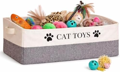 Large Cat Toy Storage Bin Sturdy and Foldable Toy Basket