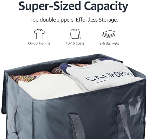 Moving Bags Heavy Duty Extra Large, Moving Boxes, Moving Supplies Essentials,Storage Bins with Lids, Plastic Packing Totes, Storage Bags for Clothes with Handles & Zippers(Grey, 4 Pack)