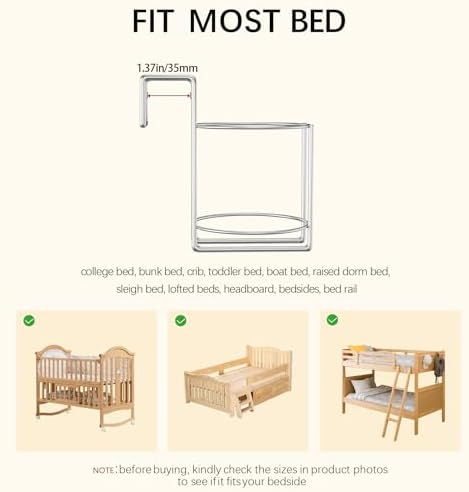 Cup Holder for Bed (Diameter: 3.3IN) Drink Holder Water Bottle/Glass Organizer for Wood Dorm Room Bunk Bed Crib, Metal Toddle Bed,Loft Bedside, Headbed, Car,Office Desk Partition