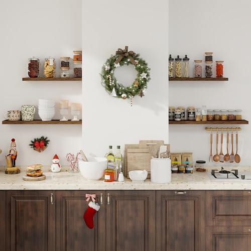 36Inch Floating Shelves for Wall 2 Pack Wood Shelves for Kitchen, Bathroom, Bedroom Wall Mounted Rustic Wood Floating Shelf with Invisible Brackets for Books, Storage, Decor, Rustic Brown