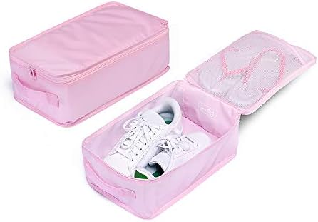 JJ POWER Travel Shoe Bags, Foldable Waterproof Shoe Pouches Organizer-Double Layer (2 Pink Shoe Bags)