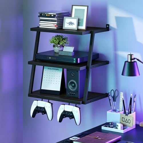 MAHANCRIS Floating TV Shelf, 3 Tier Projector Shelf for DVD Players