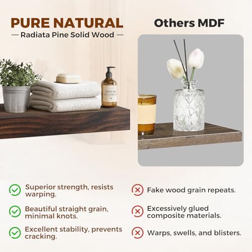 48x6.8x1.7in Solid Wood Floating Wall Shelf Set of 2 Walnut Finish