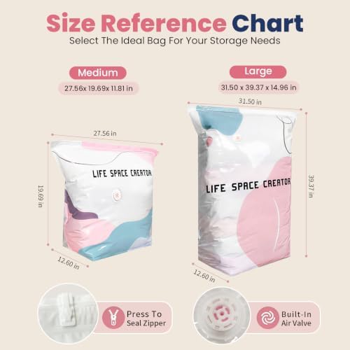 8PCS No Pump Vacuum Storage Bags, No Pump Large Vacuum Storage Compression Bags, Thick Airtight Reusable Organizer for Clothes Comforters Travel Moving Closet Storage (M)