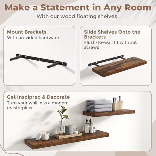 16 Inch Floating Shelves for Wall 2 Pack, 8"D Wood Grain Bathroom Shelves