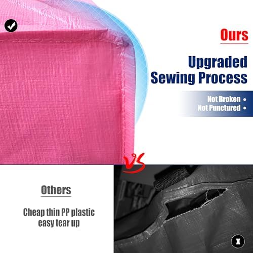 Cosy Family 12 Pack Heavy Duty Extra Large Moving Bags with Backpack Straps - Strong Handles & Zippers, Storage Totes For Space Saving, Fold Flat, Alternative to Moving Box, Pink