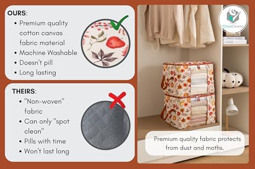 Chaos Cleared Canvas Storage Bags Designer Organizer 2 Pack – Seasonal Storage for Sweaters, Blankets, Linens & Garments – Foldable Design with Zip & Window (Autumn Print)
