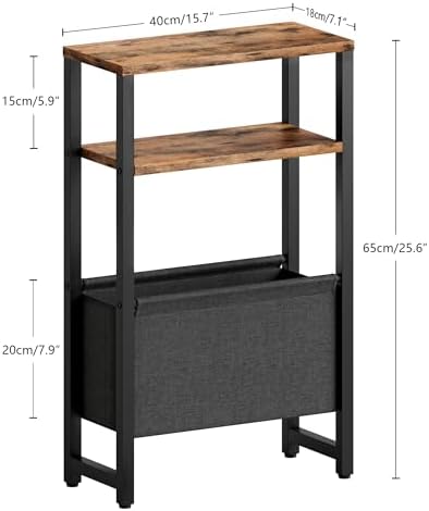 Narrow Side Table, Slim End Table with Magazine Rack, Skinny Bedside Table for Small Spaces, 3 Tier Sofa Couch Table Nightstand for Living Room, Bedroom, Rustic Brown LET503R