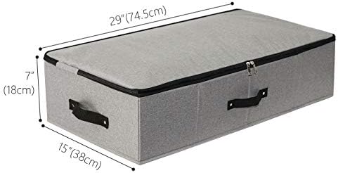 2PCS Foldable Under Bed Storage Container with Plastic Support Liner, Handles, Zipper lid, Sweater Pillow Blankets ClothesStorage Organizer for Bedroom and Closet, 29×15×7inch, Dark Grey