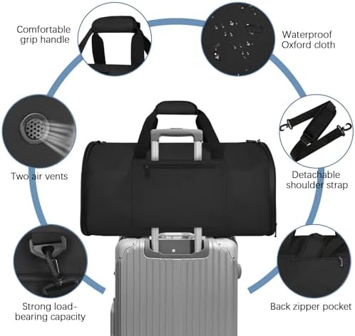 Garment Bags for Travel,50L Carry on Convertible Garment Duffle bag with Shoulder Strap,3 in 1 Hanging Suit Travel Bag with Shoulder Strap