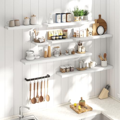 32 Inch Floating Shelves for Wall 2 Pack, 8"D Wood Grain Bathroom Shelves
