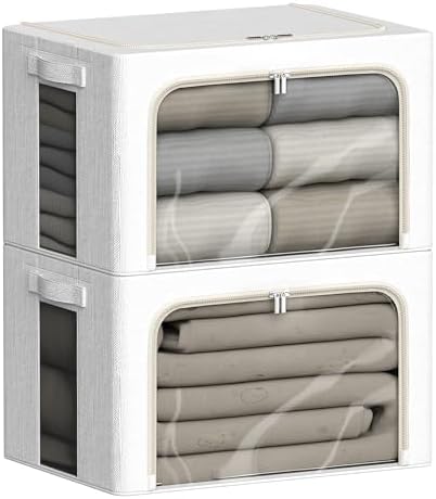 FHSQX 2 Pack Clothes Storage Bins, Ivory White, 16.5x12.2x12.2 Inch